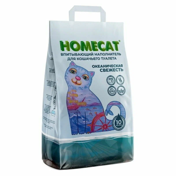 Homecat - Океаническая свежесть впитывающий наполнитель для кошачьих туалетов 10л