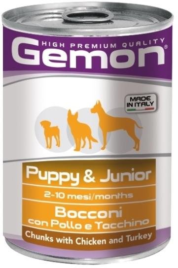Gemon Dog - Консервы для щенков, кусочки курицы с индейкой 415гр