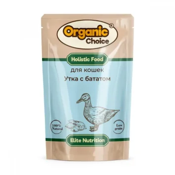 Organic Choice - Пауч полнорационный консервированный корм для кошек, утка с бататом в соусе 85 гр