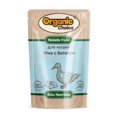 Organic Choice - Пауч полнорационный консервированный корм для кошек, утка с бататом в соусе 85 гр Organic Choice - Пауч полнорационный консервированный корм для кошек, утка с бататом в соусе 85 гр