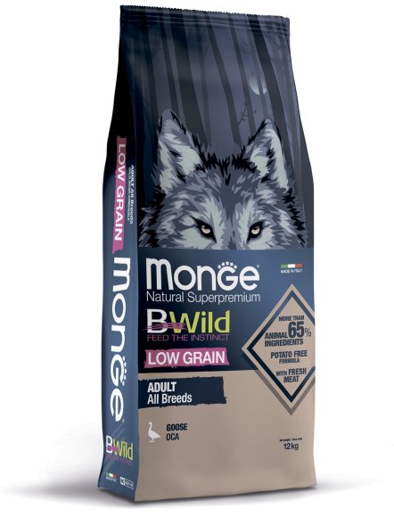 Monge BWild - Низкозерновой корм из мяса гуся для взрослых собак всех пород (Low Grain)