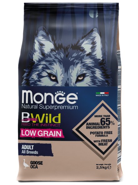 Monge BWild - Низкозерновой корм из мяса гуся для взрослых собак всех пород (Low Grain)