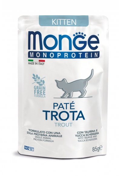 23843.580 Monge Cat Monoprotein Pouch - paychi dlya kotyat s forelu 85g kypit v zoomagazine «PetXP» Monge Cat Monoprotein Pouch - паучи для котят с форелью 85г