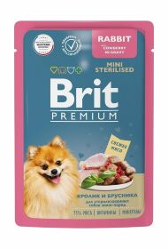 Brit - Пауч для взрослых стерилизованных собак мини пород, с Кроликом и Брусникой в соусе, 85 гр