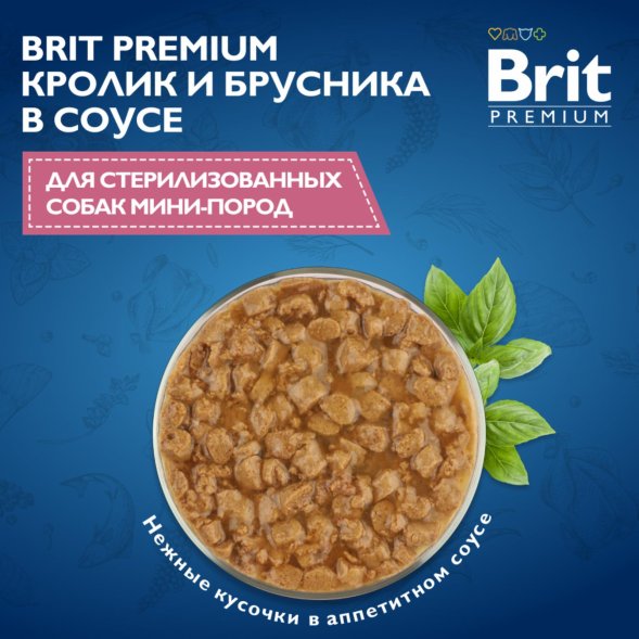 Brit - Пауч для взрослых стерилизованных собак мини пород, с Кроликом и Брусникой в соусе, 85 гр