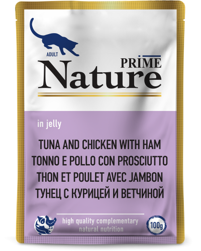 Prime Nature - Паучи для кошек, тунец с курицей и ветчиной в желе, 100 гр