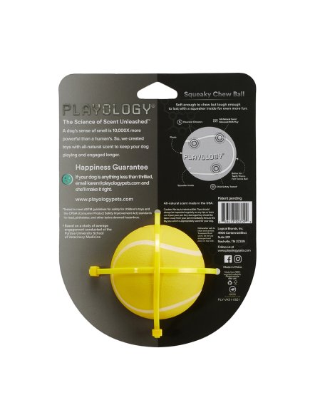 Playology - Жевательный мяч SQUEAKY CHEW BALL 6 см для собак мелких и средних пород с пищалкой и с ароматом