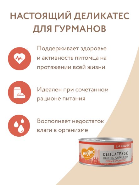 Мнямс - Влажный корм для кошек, Курица с брусникой &amp;quot;Паштет по-голландски&amp;quot; 100 г