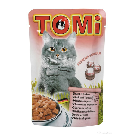 ToMi - Кусочки в соусе для взрослых кошек с телятиной и индейкой 100 гр