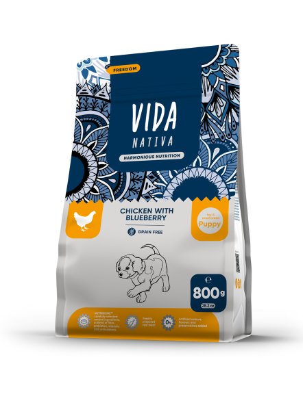 Vida Nativa - Сухой корм для щенков мелких пород, с курицей и черникой