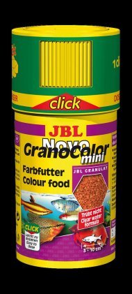 JBL NovoGranoColor mini CLICK - Основной корм в форме гранул для яркой окраски небольших пресноводных аквариумных рыб, в банке с дозатором, 100 мл (43 г)