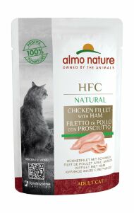 Almo Nature HFC Raw Pack - Паучи 75% мяса для кошек "Куриное филе с ветчиной" 55гр