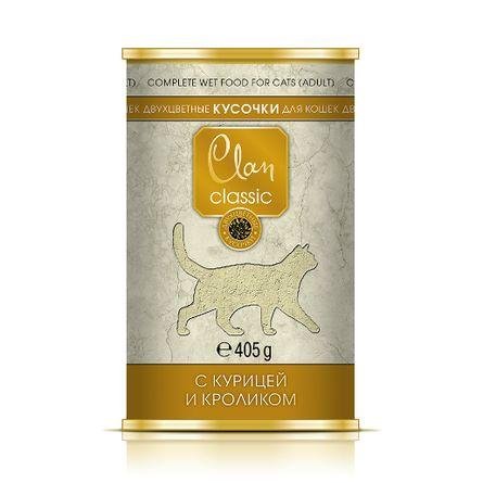 Clan - Консервы для кошек кусочки с курицей и кроликом 405г