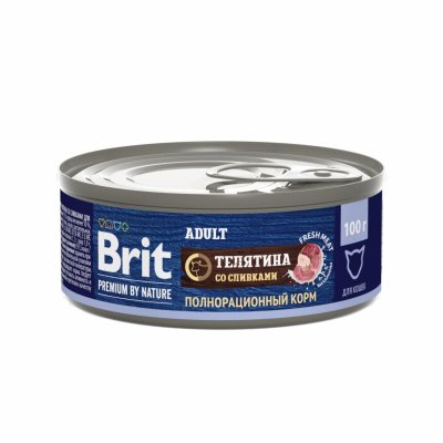 Brit - Консервы для взрослых кошек, Телятина со Сливками, 100 гр