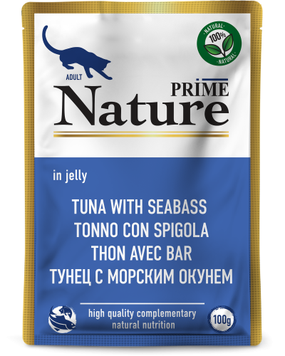 Prime Nature - Паучи для кошек, тунец с морским окунем в желе, 100 гр