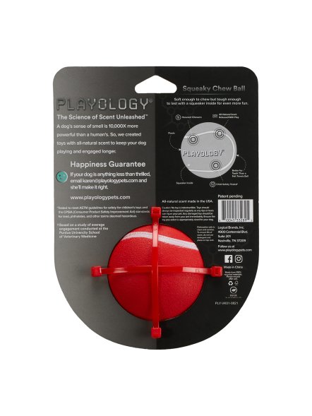 Playology - Жевательный мяч SQUEAKY CHEW BALL 8 см для собак средних и крупных пород с пищалкой и с ароматом