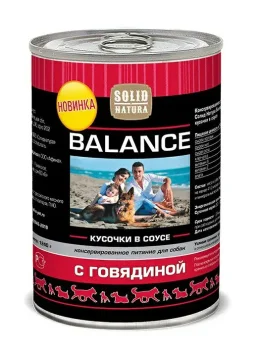 Solid Natura Balance - Консервы для собак, с говядиной кусочки в соусе, 340 г