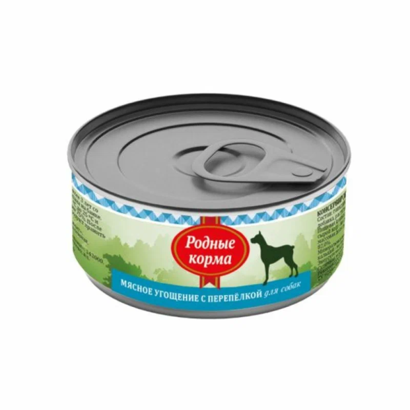 Родные Корма - Консервы для собак, мясное угощение с перепелкой, 100г
