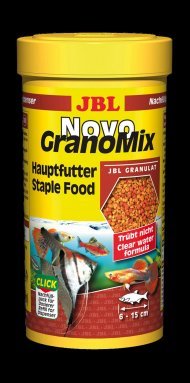JBL NovoGranoMix - Основной корм в форме гранул для средних и больших пресноводных аквариумных рыб, 250 мл (115 г)