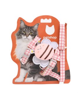 PetSHOP - Шлейка для кошек с поводком, 120 см, пчёлка