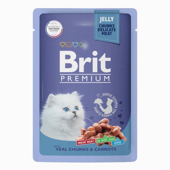 Brit - Пауч для котят, с Телятиной и Морковью в желе, 85 гр