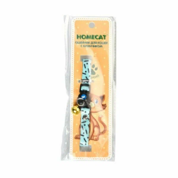 Homecat - Ошейник для кошек с бубенчиком, бирюзовый с рисунком, 20–30 см