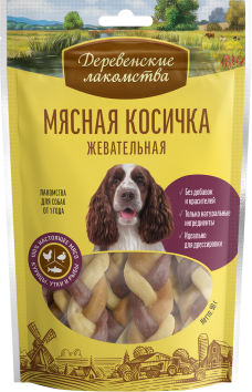Деревенские Лакомства - Мясная косичка жевательная из курицы, утки и трески для собак, 90 г