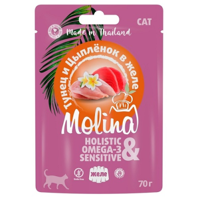 Molina - Консервы для кошек, Тунец с Цыпленком, в Желе, 70 гр