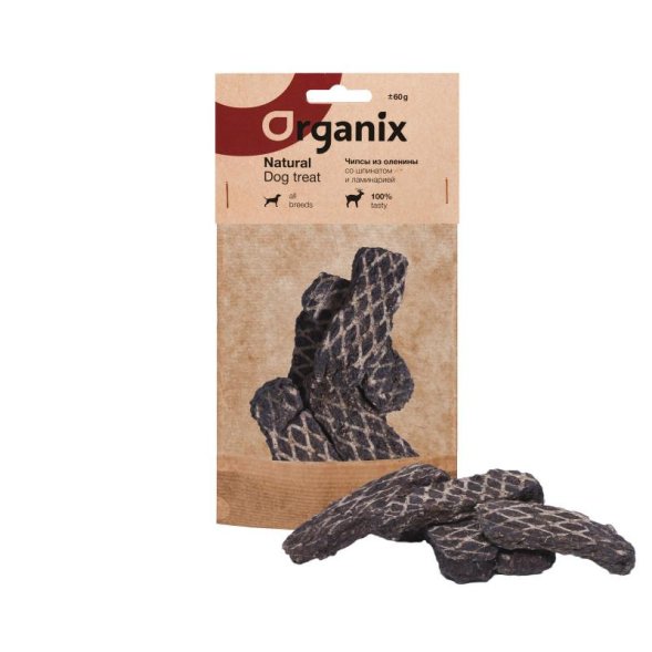 Organix - Лакомство для собак - Чипсы из оленины со шпинатом и ламинарией 60 г