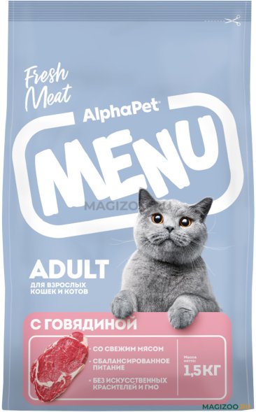 AlphaPet Menu - Сухой корм для взрослых кошек и котов, с Говядиной