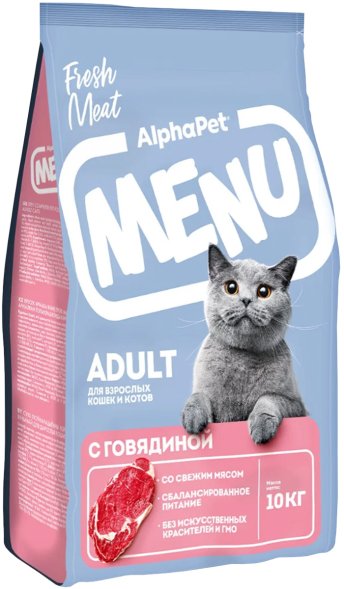 AlphaPet Menu - Сухой корм для взрослых кошек и котов, с Говядиной