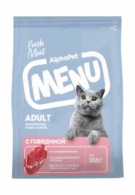 Alphapet Menu - Сухой корм для взрослых кошек и котов с говядиной