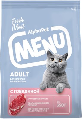 AlphaPet Menu - Сухой корм для взрослых кошек и котов, с Говядиной AlphaPet Menu - Сухой корм для взрослых кошек и котов, с Говядиной