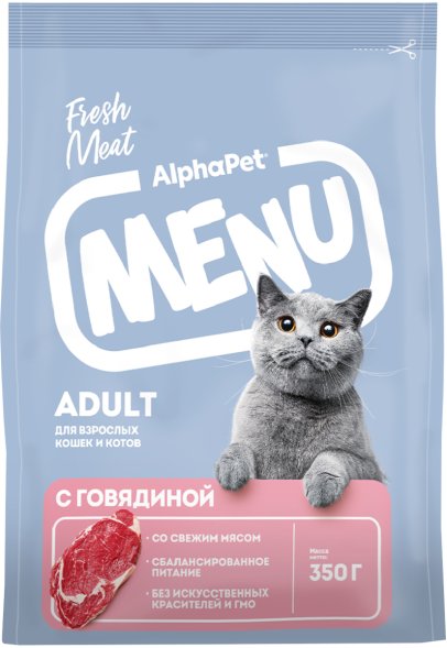 AlphaPet Menu - Сухой корм для взрослых кошек и котов, с Говядиной