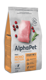Alphapet Superpremium Monoprotein - Сухой корм для взрослых кошек, с индейкой