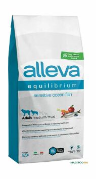 Alleva Equilibrium Sensitive - Сухой корм для взрослых собак средних и крупных пород, при чувствительном пищеварении, океаническая рыба с рисом 12 кг