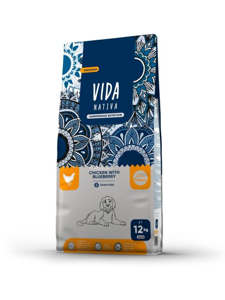 Vida Nativa - Сухой корм для щенков средних и крупных пород, с курицей и черникой