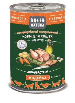 Solid Natura Холистик - Корм консервированный для кошек, беззерновой, Индейка, 340г