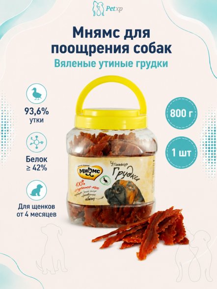 Мнямс - Лакомство для собак утиные грудки в банке 800 г