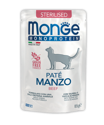 Monge Monoprotein (Монопротеин) - паучи для стерилизованных кошек говядина 85 г Monge Monoprotein (Монопротеин) - паучи для стерилизованных кошек говядина 85 г