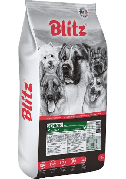 Blitz Adult - Сухой корм для взрослых собак старше 7 лет, 15 кг