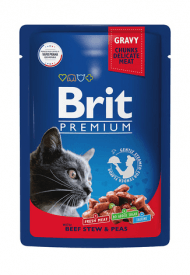 Brit - Консервы для взрослых кошек, с Говядиной и Горошком, 85 гр