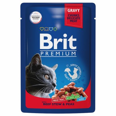 Brit - Консервы для взрослых кошек, с Говядиной и Горошком, 85 гр