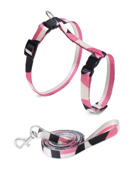 PetSHOP - Шлейка для кошек с поводком 120 см розовый-белый
