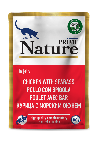 Prime Nature - Паучи для кошек, Курица с морским окунем в желе 100гр