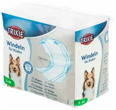 Trixie - Подгузники для кобелей, S–M, обхват талии 30–46 см, 12 шт. в упаковке Trixie - Подгузники для кобелей, S–M, обхват талии 30–46 см, 12 шт. в упаковке