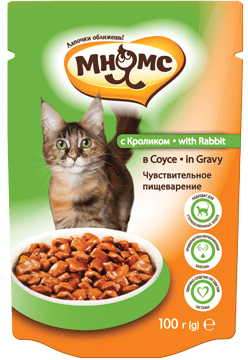 Мнямс - Паучи для взрослых кошек с кроликом 100 г в соусе, чувствительное пищеварение