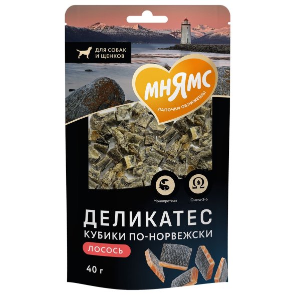 Мнямс - Лакомства тренировочные для собак &amp;quot;Кубики&amp;quot; из лосося 40 г