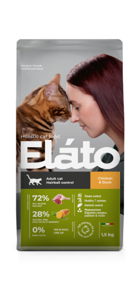 Elato Холистик - Сухой корм для выведения шерсти у кошек, с курицей и уткой