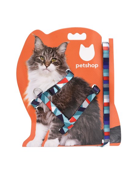 PetSHOP - Шлейка для кошек с поводком 120 см синий-красный